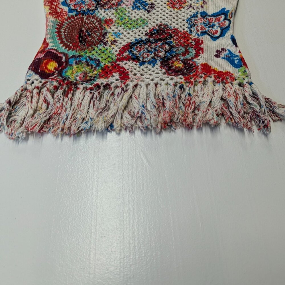 NWT Issey Miyake Cotton Tank Size 2 Multicolored Crochet With Fringe Tassles - Picture 3 of 16